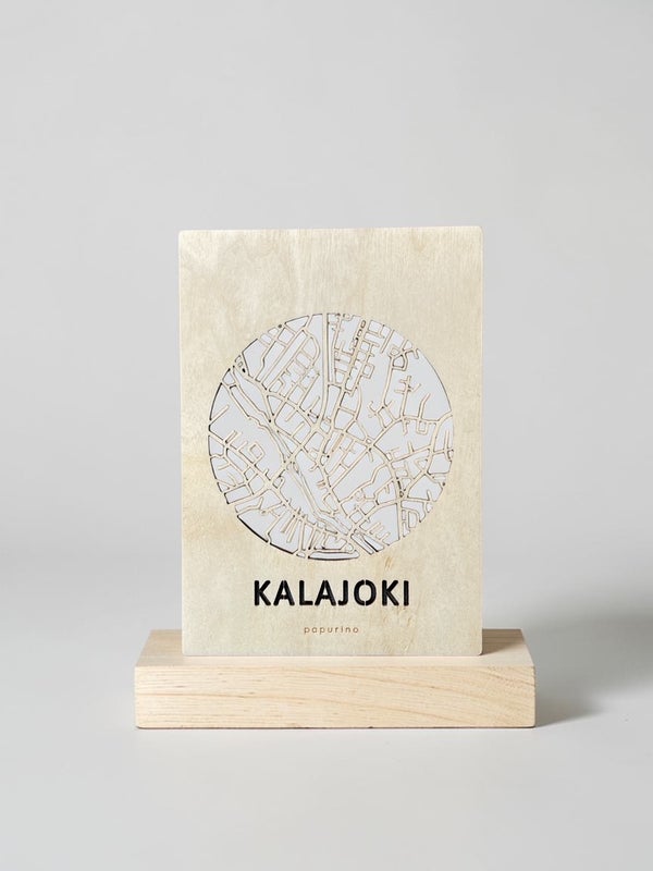 map of Kalajoki on wooden postcard