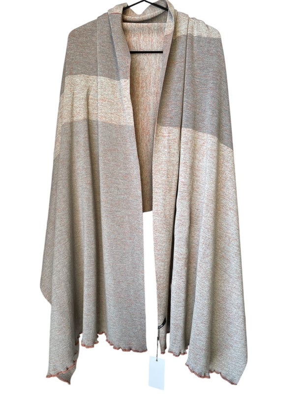 UNIQUE  Long Merino Wool Scarf, wide-striped grey