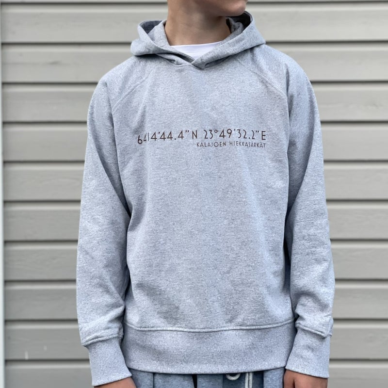 Kalajoki Hiekkas&auml;rk&auml;t vaaleanharmaa koordinaatti huppari  lasten koot